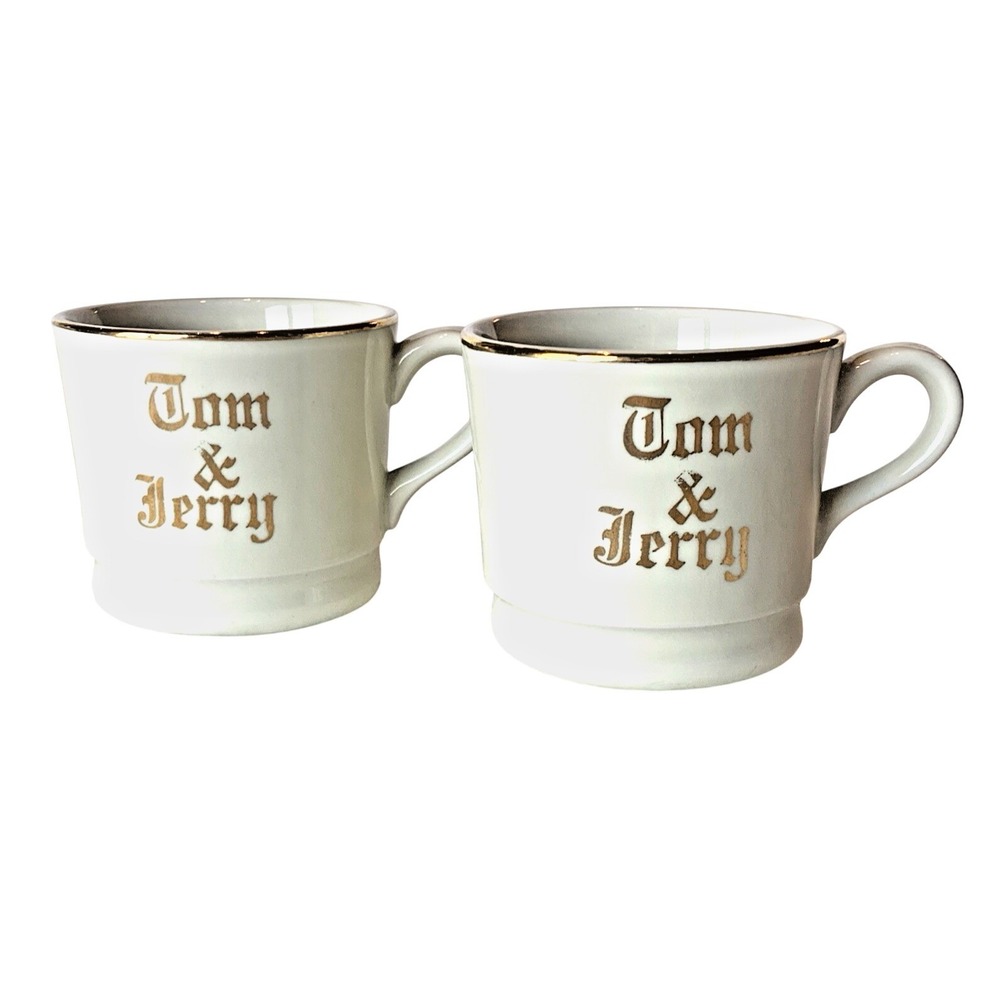 Hall China Tom & Jerry‎ Mugs Vintage Cream Gold Set of 2 USA Made MCM Barware